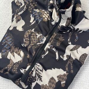 Kerrits Womens XS Horse Print Quarter Zip Equestrian Base Layer Top Black Tan